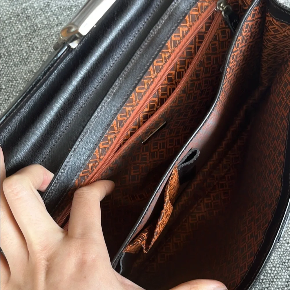 Dunhill Black Leather / fabric clutch with adjustable strap